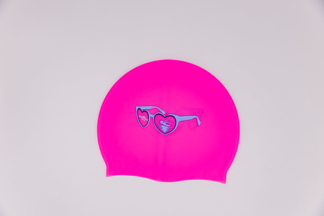Hot Pink Swim Cap with Heart Sunglasses