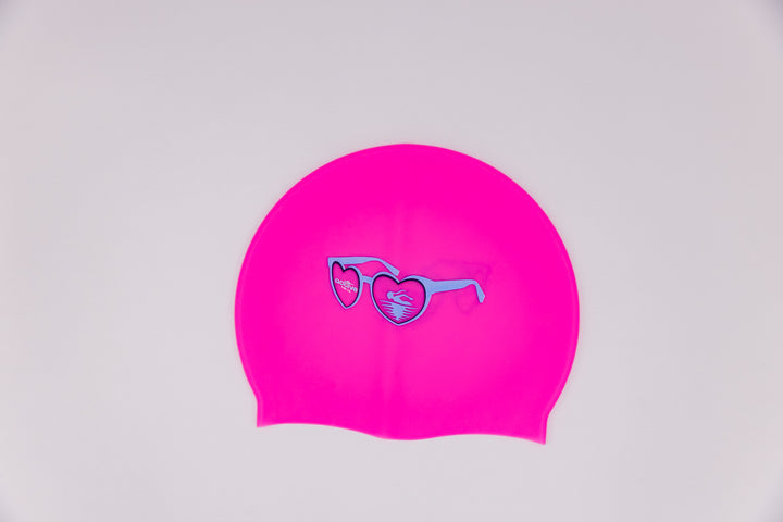 Hot Pink Swim Cap with Heart Sunglasses